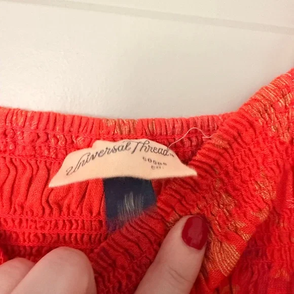 Universal Thread Bright Orange Floral Smocked Sundress - Picture 2 of 2